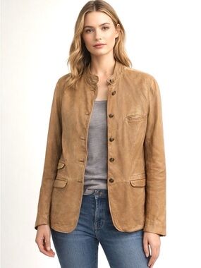 Women’s Gap Leather Distressed Jacket Blazer Tan Brown Size Large